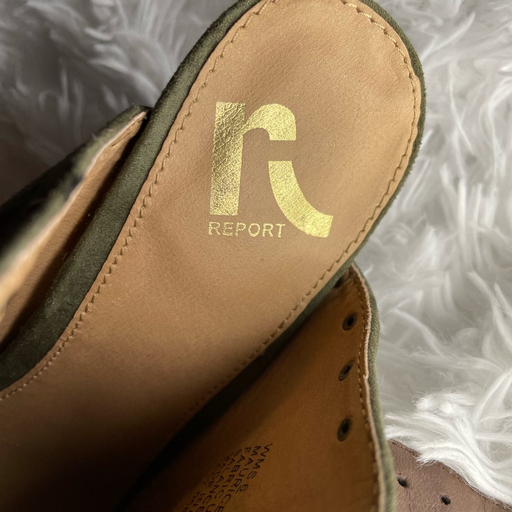 Olive green peep toe suede heels gold studs | Size 6 - Picture 7 of 10